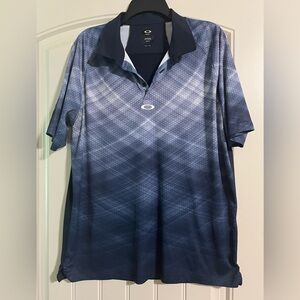 Oakley Paiute golf shirt navy blue and white print size large
